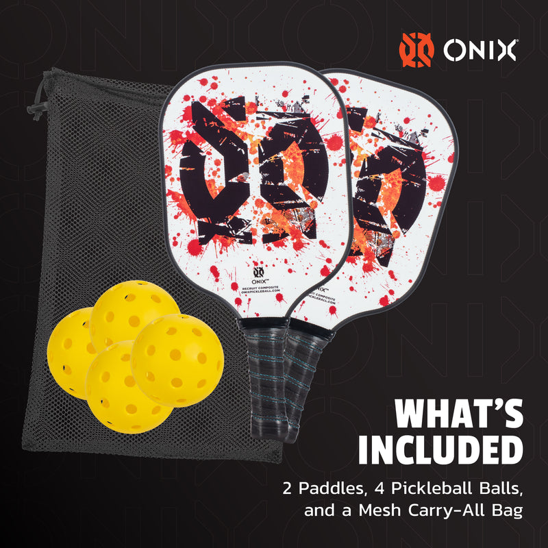 onix pickleball 2 paddles 4 pickleballs in a mesh bag easy to carry 