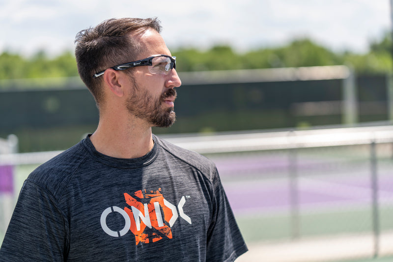 onix pickleball safety glasses on man side view