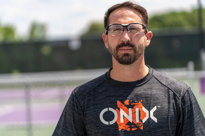 onix pickleball safety glasses on man front